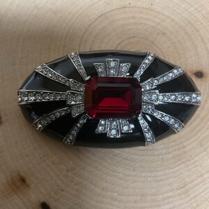 Ciner Vintage Elegant Black Enamel and Silver Toned Brooch.